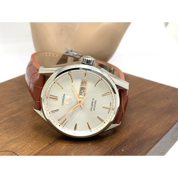 Tag Heuer Carrera Calibre 5 Men's Watch WAR201D-1 Swiss Automatic Brown Leather - Picture 8 of 14